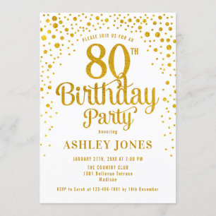 Invitation Fête du 80e anniversaire - Blanc & Or