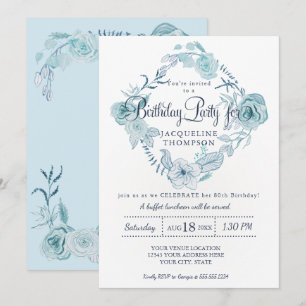 Invitation Fête du 80e anniversaire Couleur d'eau bleu Dusty 