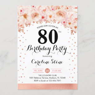 Invitation Fête du 80e anniversaire - Fleurs d'or Roses