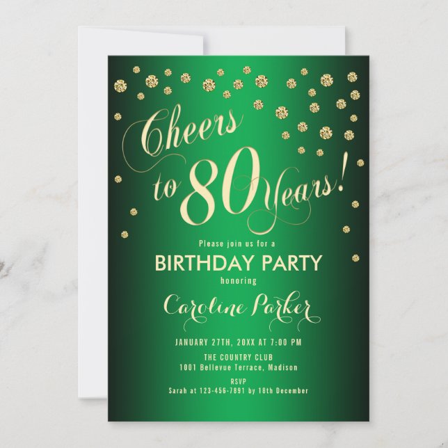 Invitation Fête du 80e anniversaire - Gold Green (Devant)
