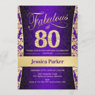 Invitation Fête du 80e anniversaire - Gold Purple