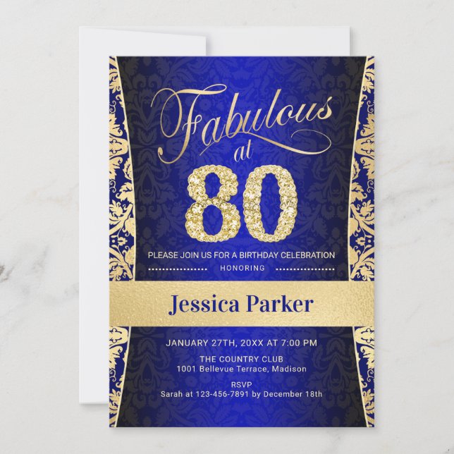 Invitation Fête du 80e anniversaire - Gold Royal Blue (Devant)