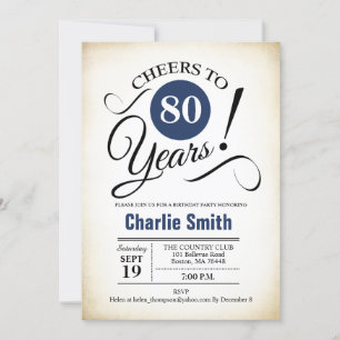 Invitation Fête du 80e anniversaire - Marine Bleu Blanc Noir