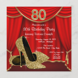 Invitation Fête du 80e anniversaire Red Gold High Heel