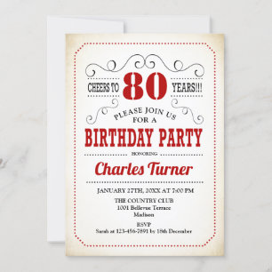 Invitation Fête du 80e anniversaire - Retro Crémeux Blanc et 