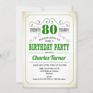 Invitation Fête du 80e anniversaire - Retro Crémeux Blanc et 