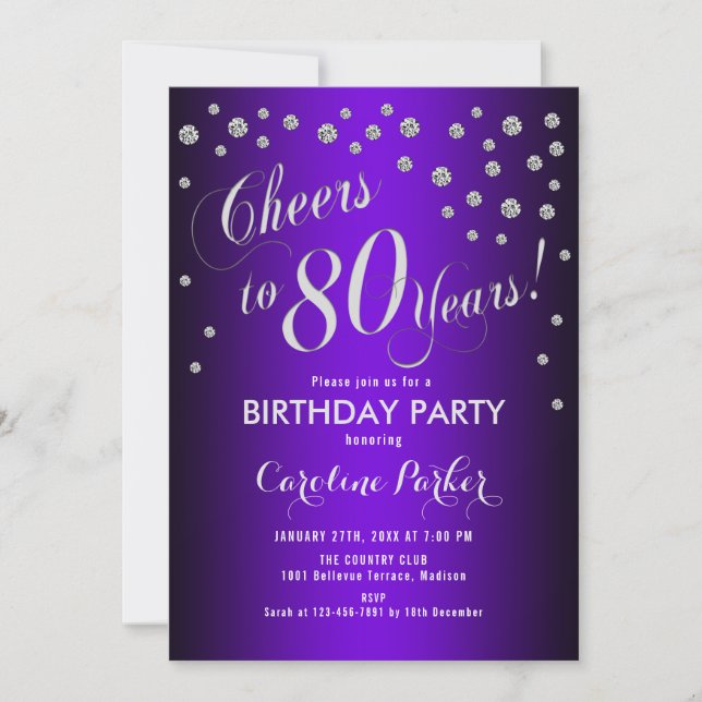 Invitation Fête du 80e anniversaire - Silver Purple (Devant)