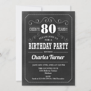 Invitation Fête du 80e anniversaire - tableau noir blanc
