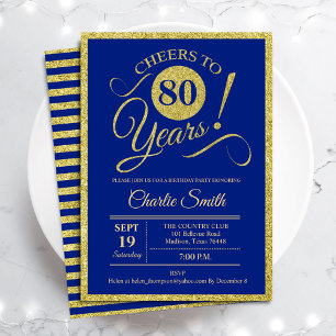 Invitation Fête du 80e anniversaire - TOUT AGE Royal Blue Gol
