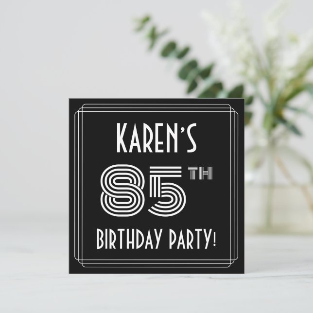 Invitation Fête du 85e anniversaire : Art Déco Style avec nom (Debout devant)