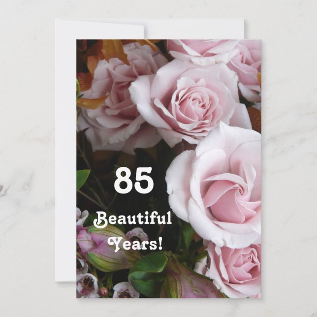 Invitation Fête du 85e anniversaire - Bouquet rose (Devant)