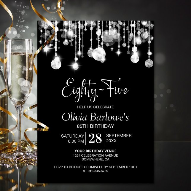 Invitation Fête du 85e anniversaire de l'élégant Black White (Créateur téléchargé)