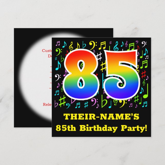 Invitation Fête du 85e anniversaire : Symboles de musique amu (Devant / Derrière)