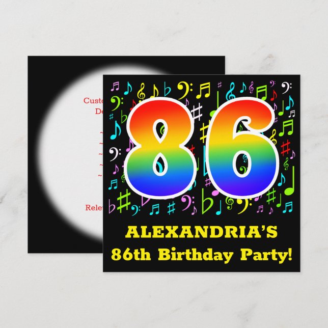 Invitation Fête du 86e anniversaire : Symboles de musique amu (Devant / Derrière)