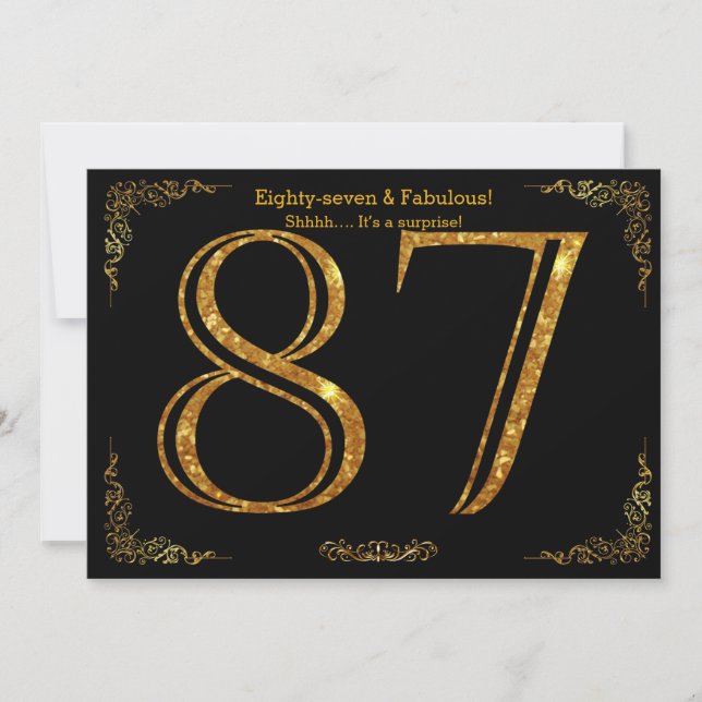 Invitation Fête du 87e anniversaire, styl Gatsby, parties sci (Devant)