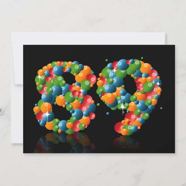 Invitation Fête du 89e anniversaire, avec bulles et balles (Devant)