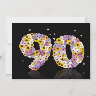 Invitation Fête du 90e anniversaire, avec des lettres fleurie