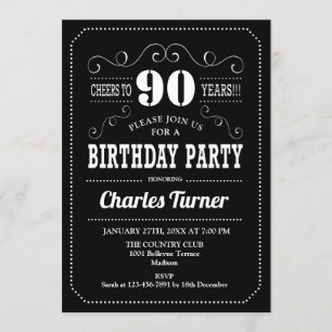 Invitation Fête du 90e anniversaire - Blanc noir