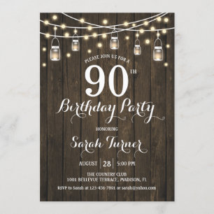 Invitation Fête du 90e anniversaire - Bois rustique
