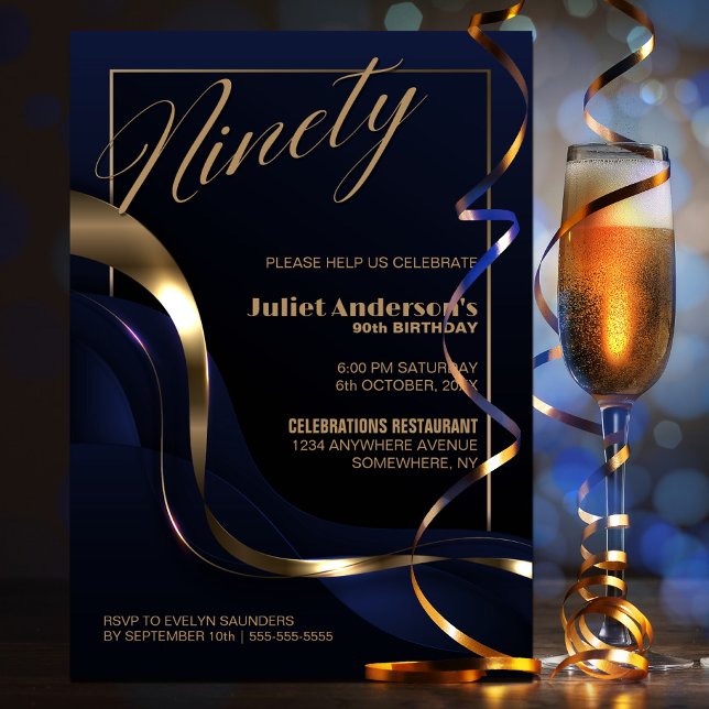 Invitation Fête du 90e anniversaire du Blue Gold moderne (Créateur téléchargé)
