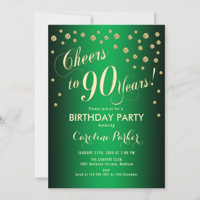 Invitation Fête du 90e anniversaire - Gold Green (Devant)