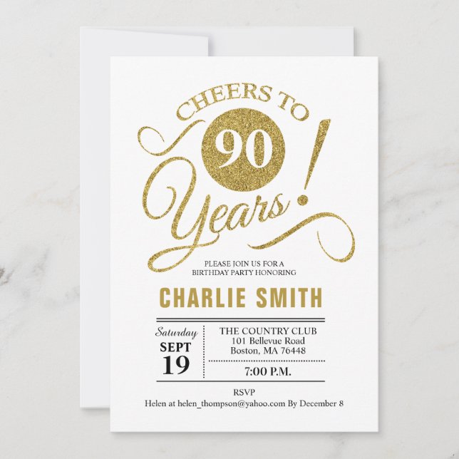 Invitation Fête du 90e anniversaire - Gold White (Devant)