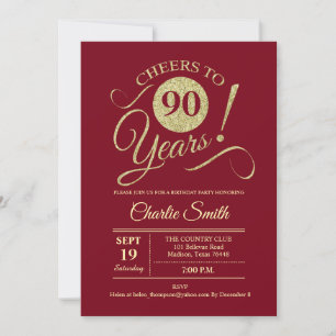 Invitation Fête du 90e anniversaire - Or rouge foncé