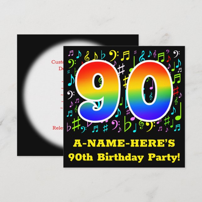 Invitation Fête du 90e anniversaire : Symboles de musique amu (Devant / Derrière)