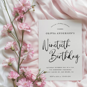 Invitation Fête du 90e anniversaire   Typographie noir et bla