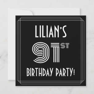 Invitation Fête du 91e anniversaire : Style Art Déco avec nom