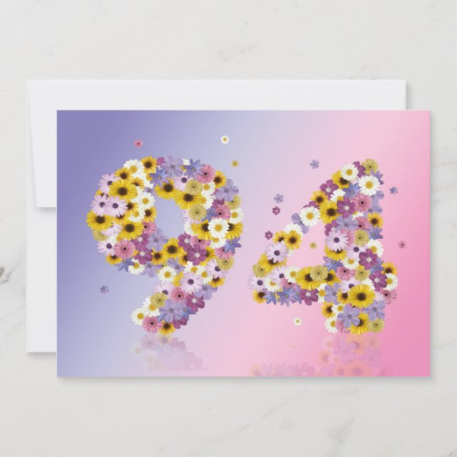 Invitation Fête du 94e anniversaire, avec des lettres fleurie (Devant)