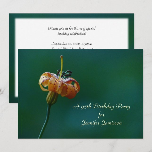 Invitation Fête du 95e anniversaire, Nom, Lys jaunes Floral (Devant / Derrière)
