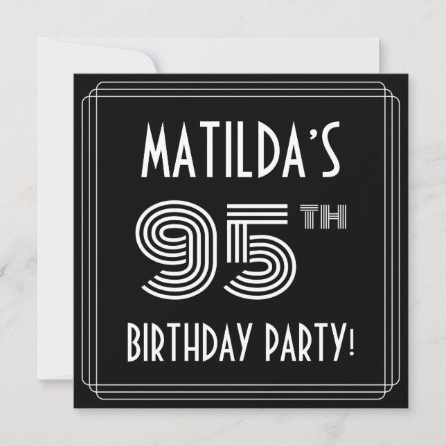 Invitation Fête du 95e anniversaire : Style Art Déco avec nom (Devant)