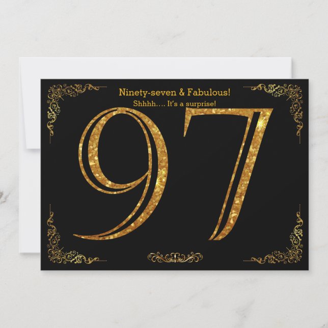 Invitation Fête du 97e anniversaire, styl Gatsby, parties sci (Devant)
