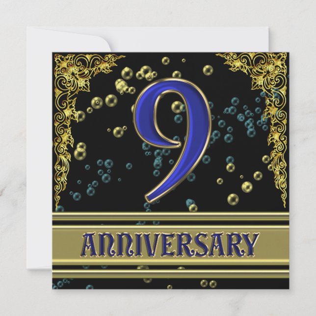 Invitation Fête du 9e anniversaire Noir et Or (Devant)
