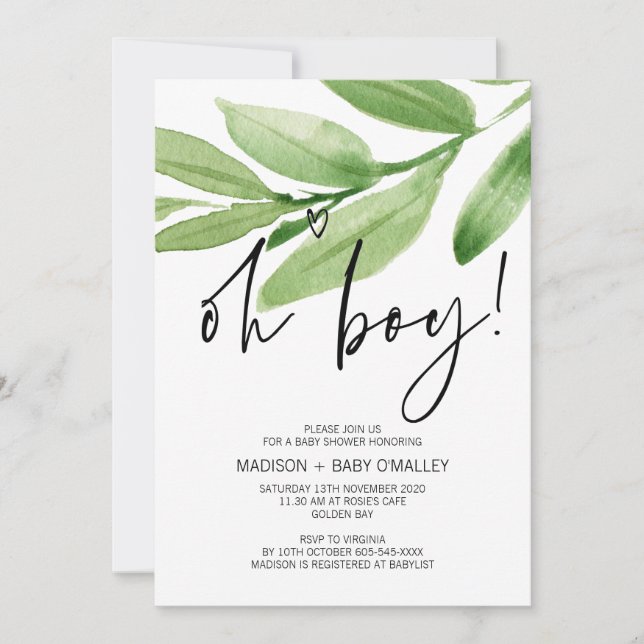 Invitation Fête du Baby shower Oh Boy (Devant)