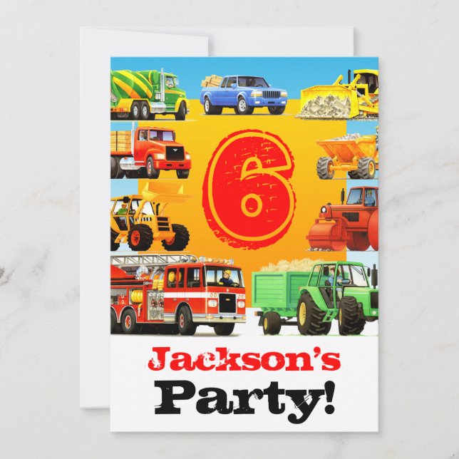 Invitation Fête du Camion de construction du 6e anniversaire  (Devant)