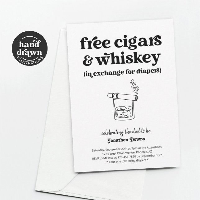 Invitation Fête du cigare, du whisky et des couches, idée drô (Créateur téléchargé)