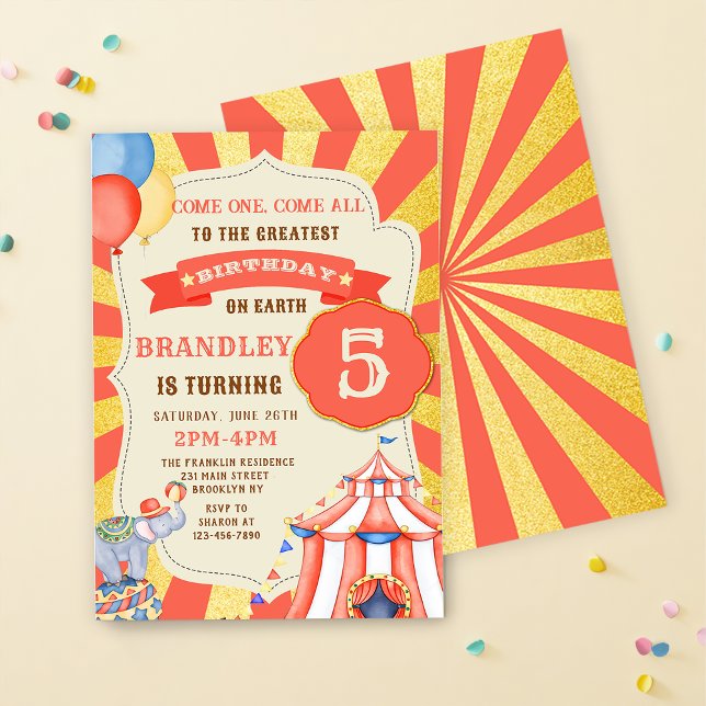 Invitation Fête du cirque Animaux Fête du Carnaval Anniversai (Créateur téléchargé)