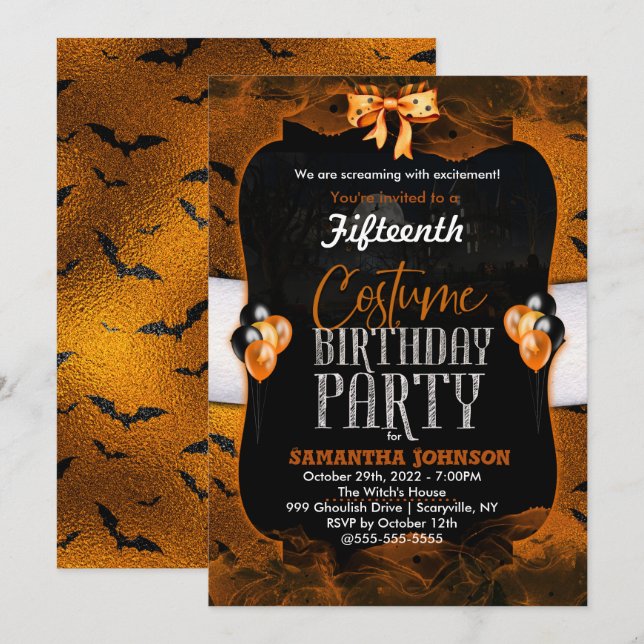 Invitation Fête du costume d'anniversaire d'Halloween (Devant / Derrière)