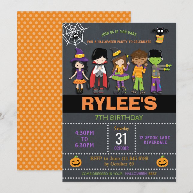 Invitation Fête du costume d'anniversaire d'Halloween (Devant / Derrière)