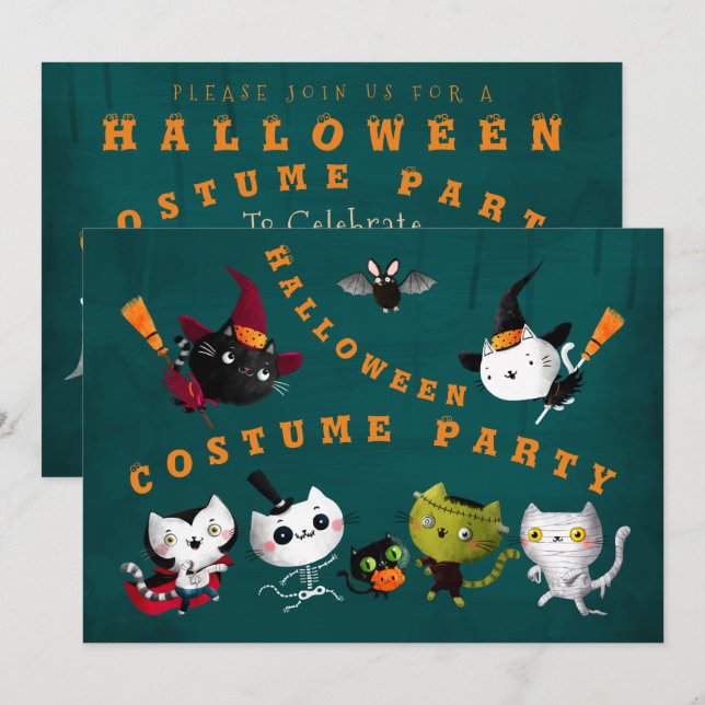 Invitation Fête du costume d'Halloween Anniversaire Chats de  (Devant / Derrière)