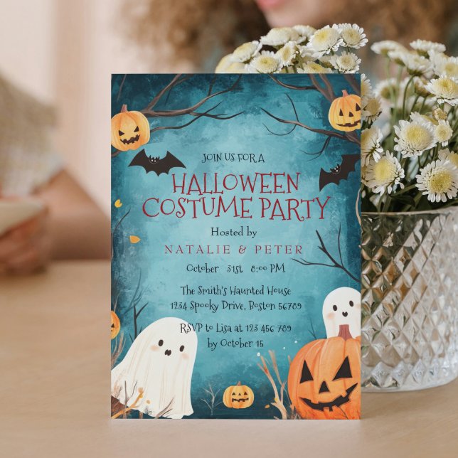 Invitation Fête du costume d'Halloween Citrouille et Fantômes (Créateur téléchargé)