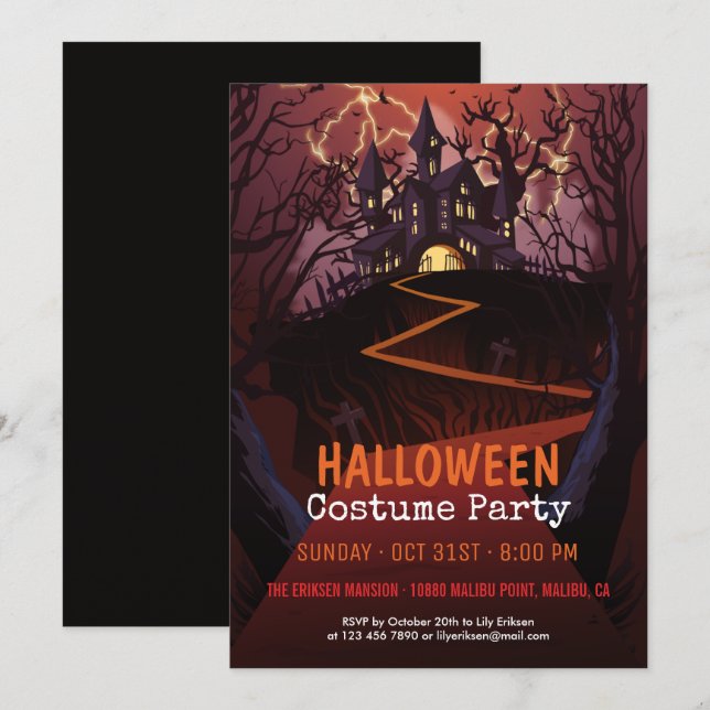 Invitation Fête du costume d'Halloween du château Éffrayant|  (Devant / Derrière)