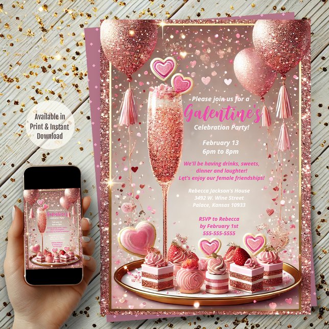 Invitation Fête du dessert de la Saint-Galentin (Galentine's Day Party)