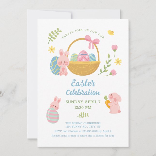 Invitation Fête du dimanche de Pâques mignonne et moderne (Devant)