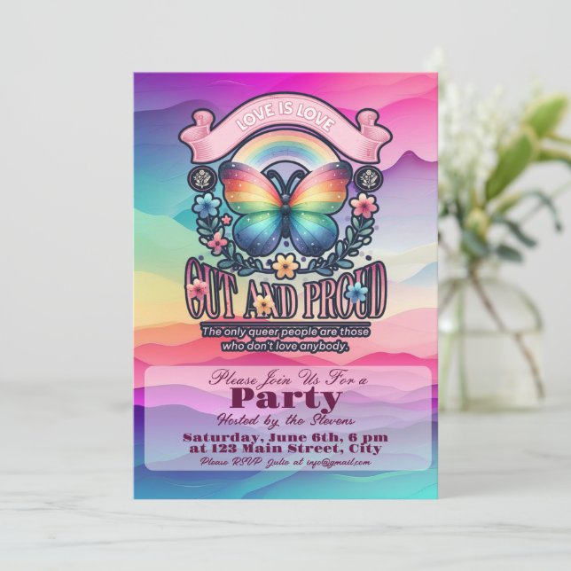 Invitation Fête du Gay pride sortant et fier (Debout devant)