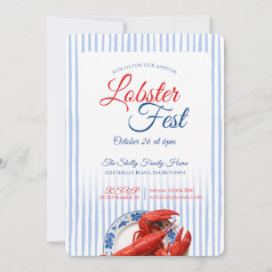 Invitation Fête du homard rayure nautique fruits de mer côtie