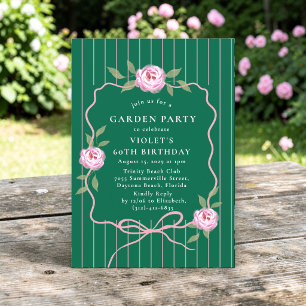 Invitation Fête du Jardin de Roses à Rayure Verte 60e Anniver