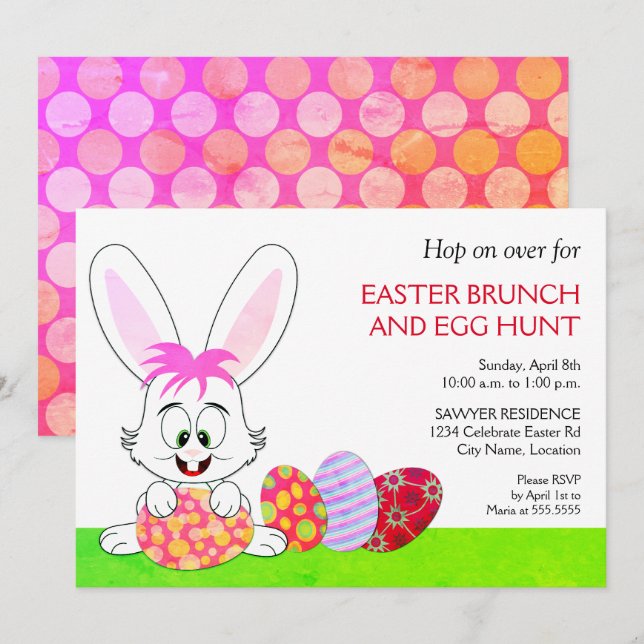 Invitation Fête du lapin et des oeufs de Pâques (Devant / Derrière)